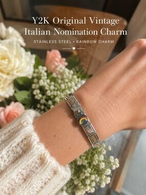 Y2K Original Vintage Stainless Steel Italian Nomination Bracelet Charm Rainbow